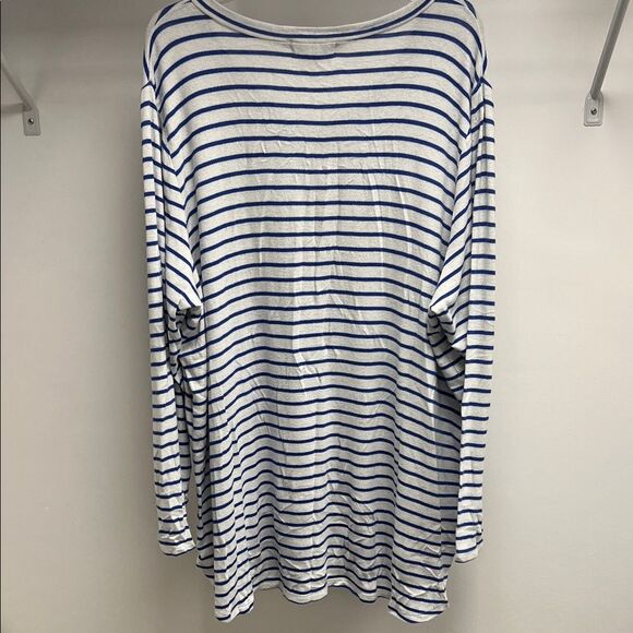 Coldwater Creek Navy and White Striped V-Neck Sweater - Picture 3 of 4